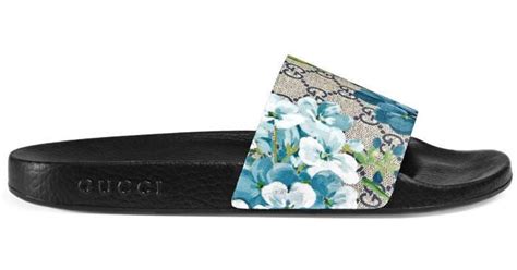 gucci light blue slides|blue Gucci slides flower.